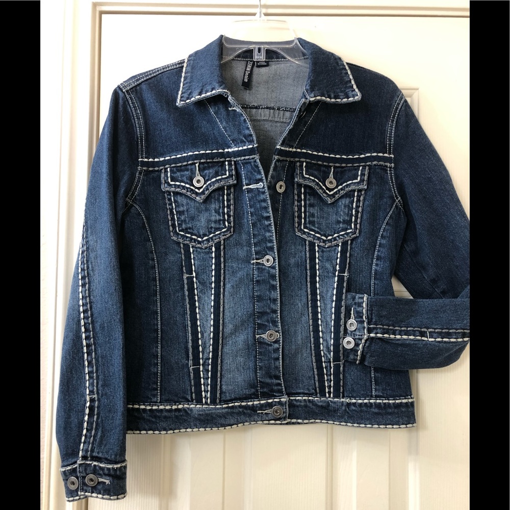Denim Jacket with White Stitching